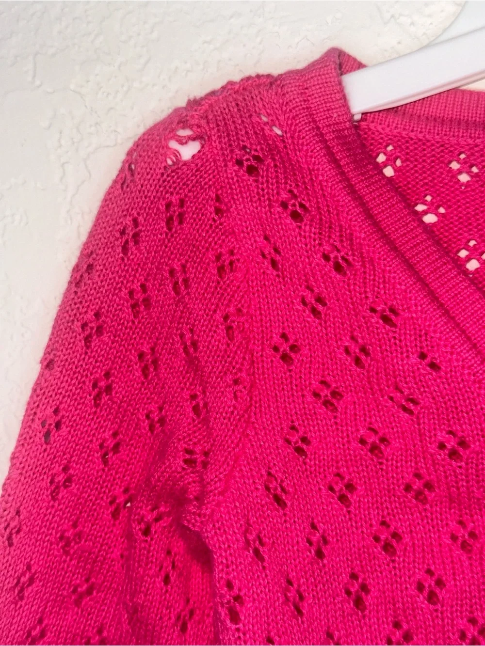 y2k 2011 Old Navy Hot Pink Eyelet Knit Button Cardigan 6-12 Months 100% Cotton